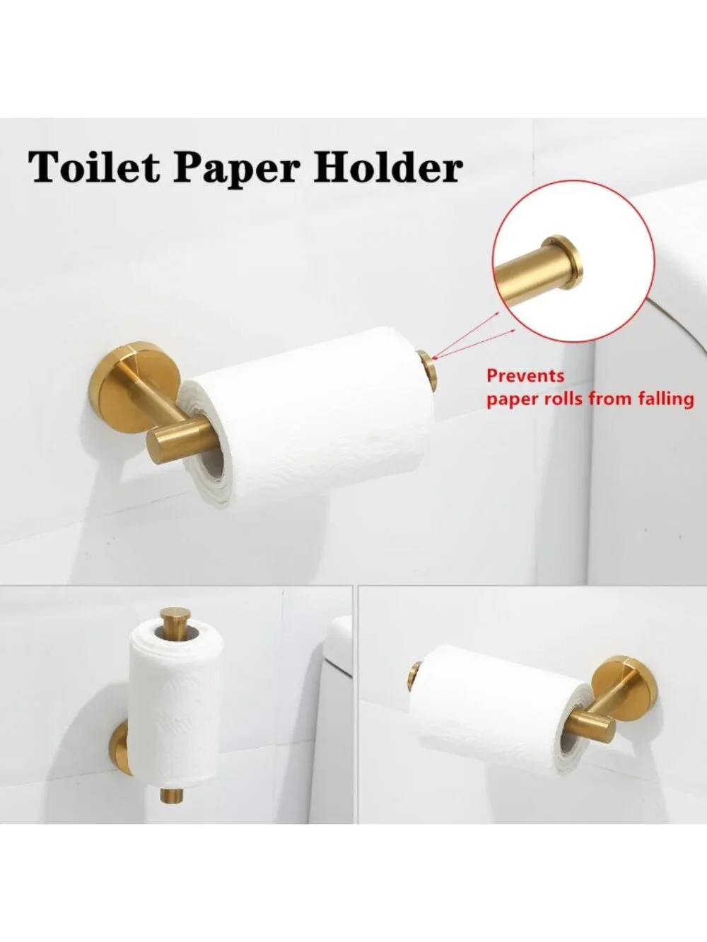 5-Piece Brushed Gold Bathroom Accessories Set - Towel Bar, Toilet Paper Holder